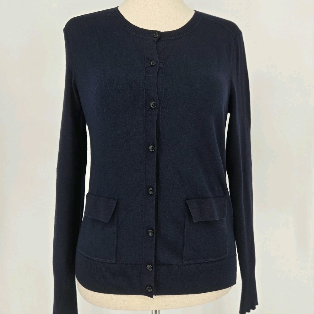 Banana Republic Pocket Crew Cardigan Women's Medium Navy Blue Lightweight Button